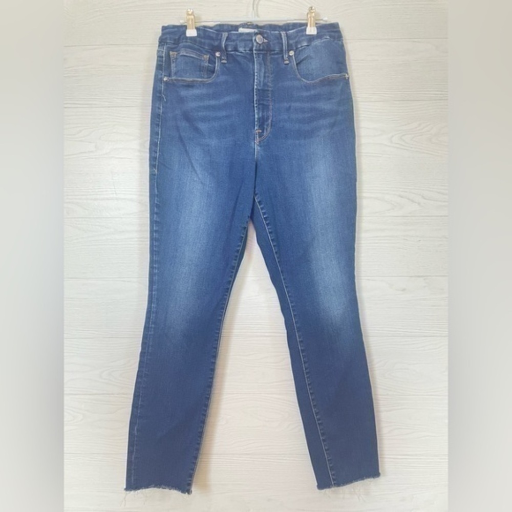 Good American Blue Jeans Good Waist Cropped Raw Hem Size 15